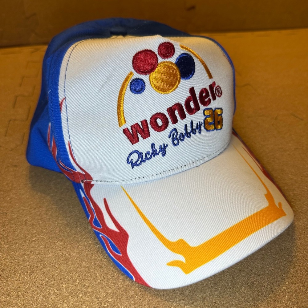 Wonder Bread Hat Ricky Bobby Talladega Nights OSFM Blue White Flame Snapback Cap